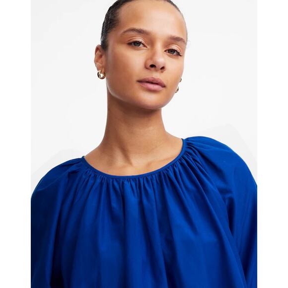 NWT Madewell Shirred Puff-Sleeve Top in Cotton-Silk Voile in Bright Sapphire XS - Picture 5 of 10
